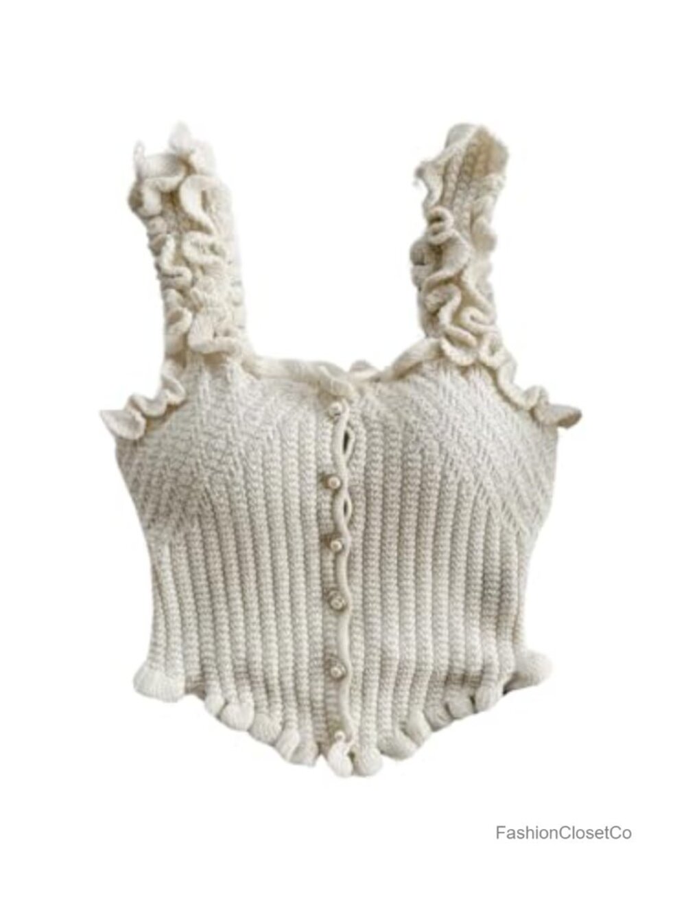 Pearl Knit Crop Top Sleeveless Sweater Vest Asymmetrical Button Down